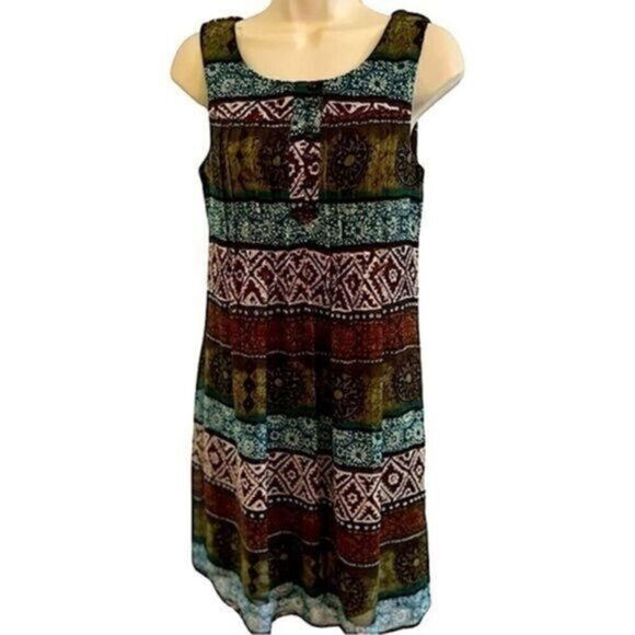 Geometric Sleeveless Midi Dress Boho Casual Size 4 - Picture 1 of 8